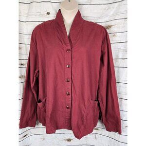 FLAX Red Tunic Top Jacket 2G 2X 100% Cotton Button Front Pockets
